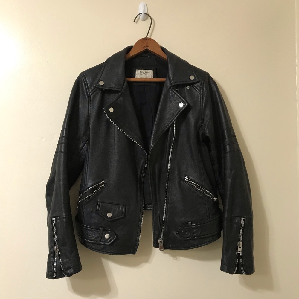 Zara Black Leather Moto Jacket